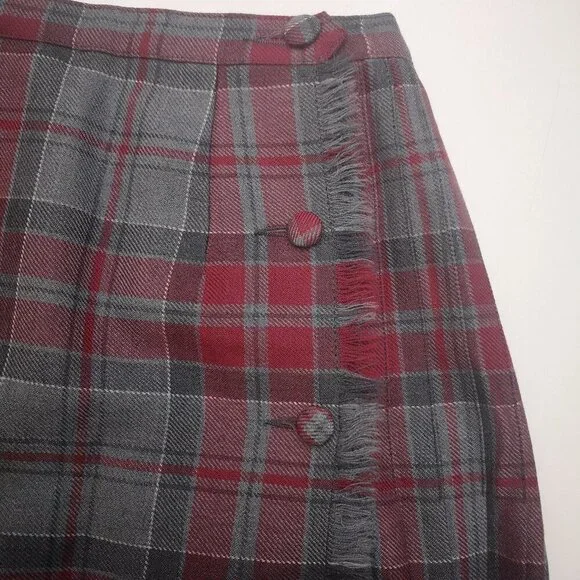 Aljean Canada Ladies Grey & Burgundy Plaid 100% Virgin Wool Vintage Kilt / Skirt - Picture 6 of 10